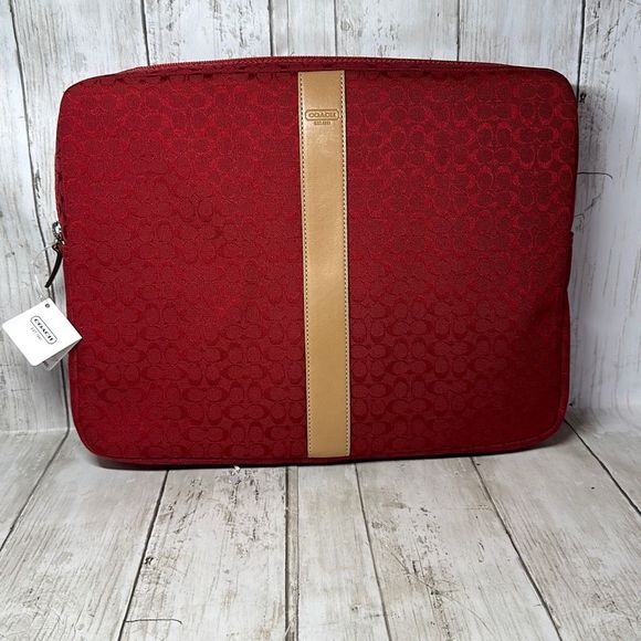 Coach Handbags - Coach Voyage Red Signature Laptop Computer Case Bag Zip Around 14” F70186